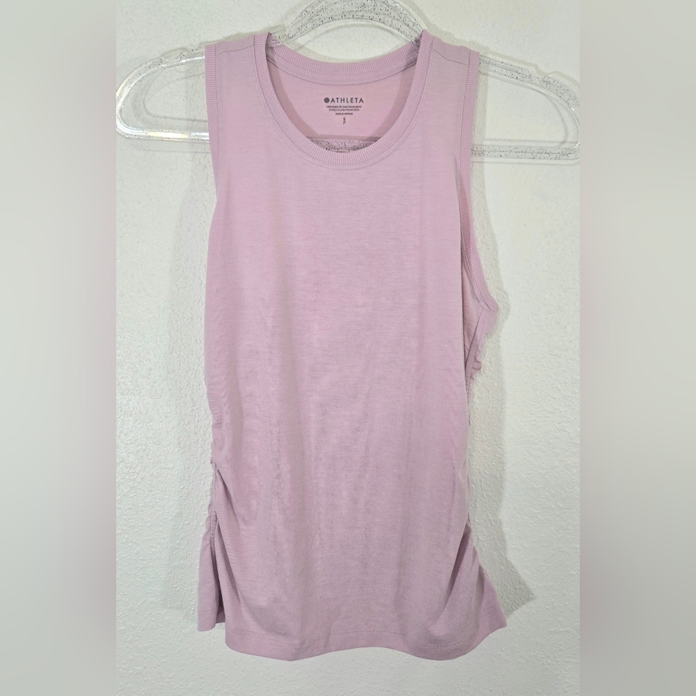 Athleta Soft Pink Tank Racerback Ruched Sides Gym Yoga Pilates Workout, size S